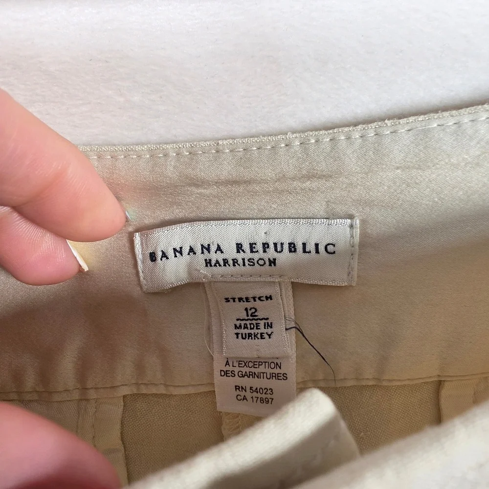 Y2K Banana Republic Harrison Linen Pants Women's 12 Cream Wide Leg Stretch